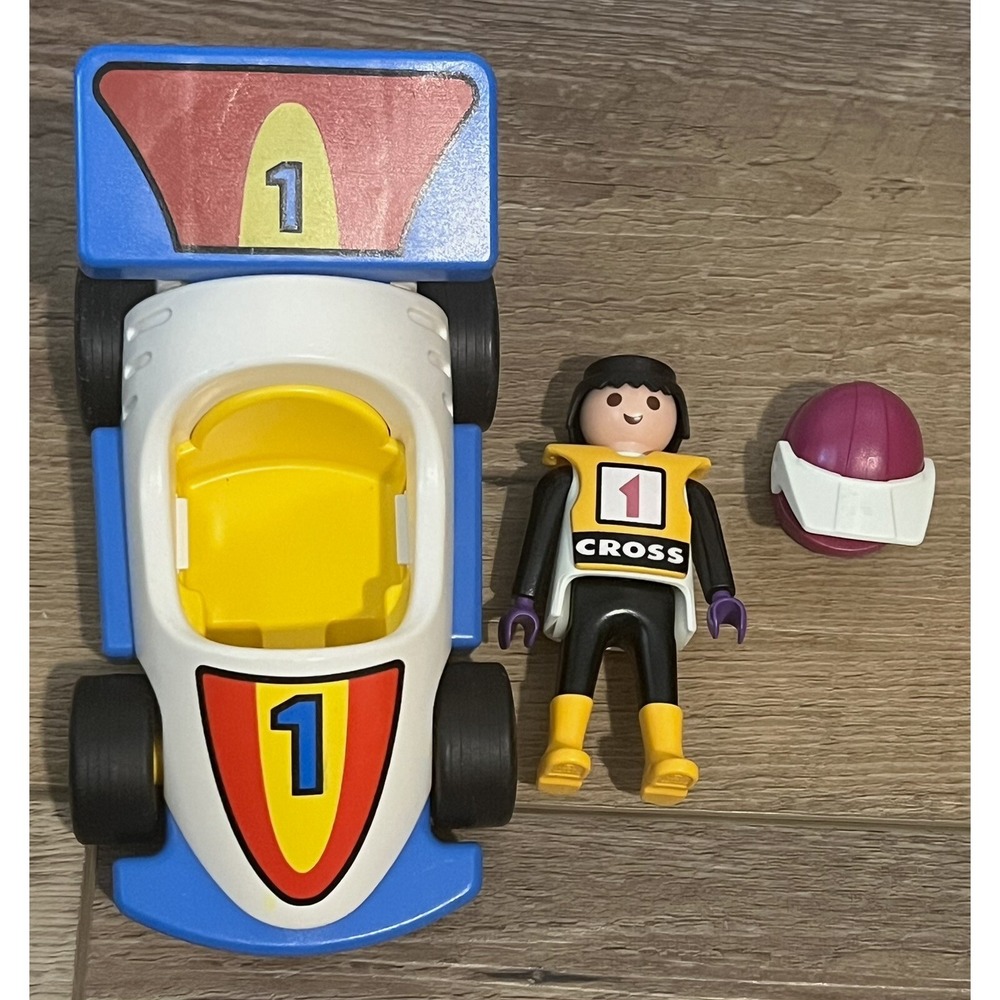 PLAYMOBIL (S320) RACING Motor Cross Number 1, 3044 Figure Helmet And Race Car